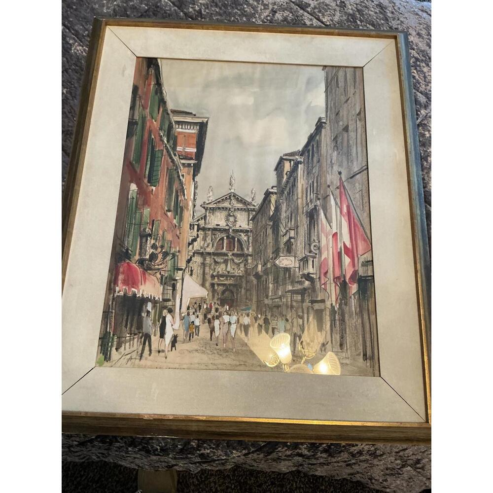 Original Venetian Watercolor by Farago Scuola Grande di San Rocco Framed